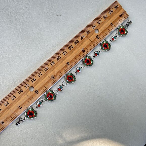 Vintage Italian Micro Mosaic Heart Bracelet GM Mark Floral Glass Tile 7.25” - Picture 6 of 7